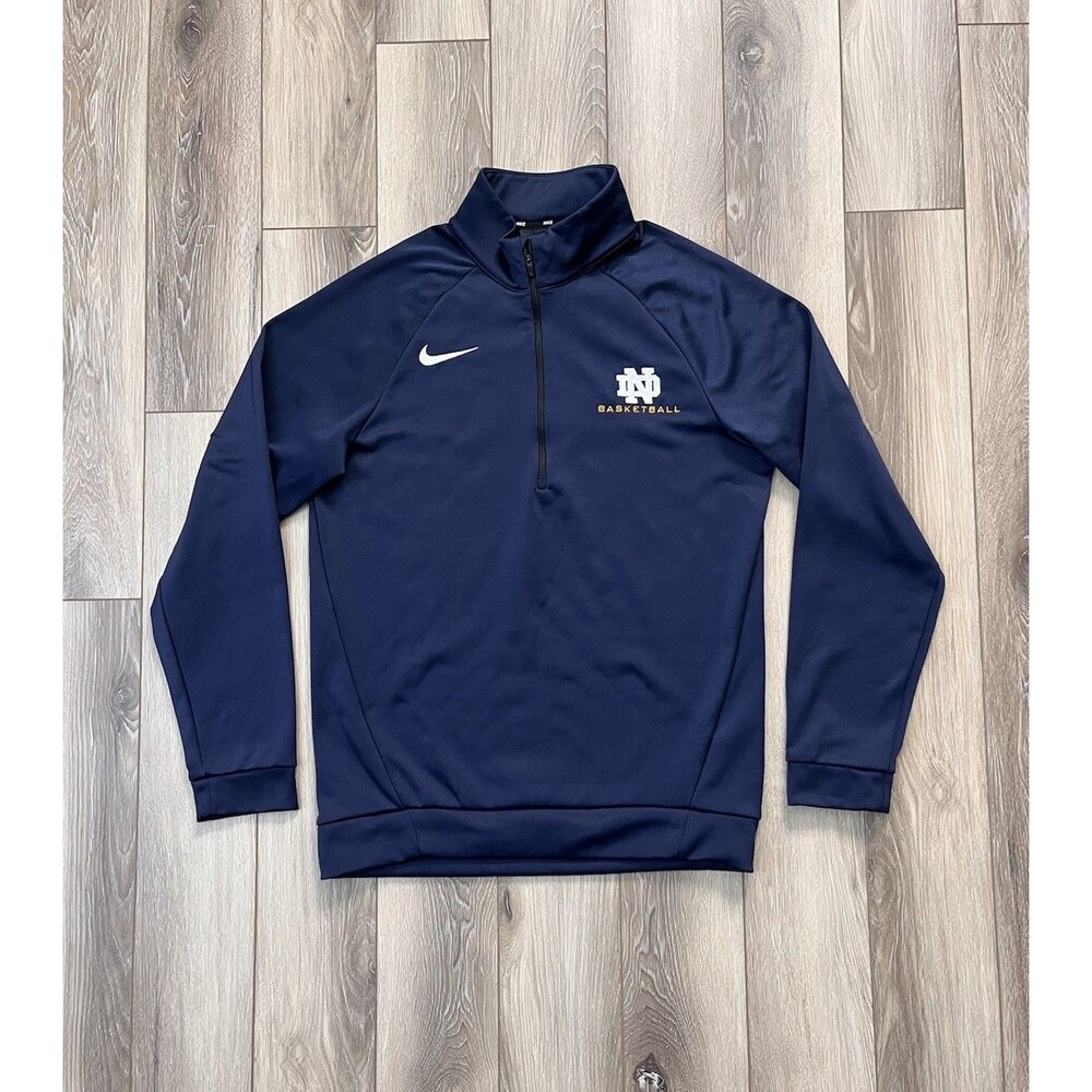 Nike Dri-Fit Notre Dame Irish Basketball Blue Fleece 1/2 Zip Pullover Mens Sz S